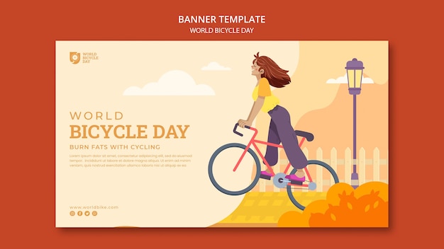 Free PSD flat design world bicycle day banner template