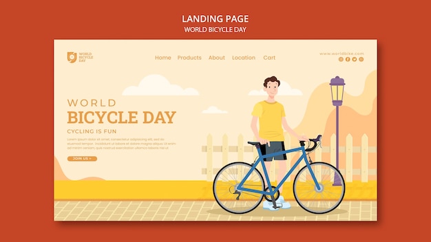 Free PSD flat design world bicycle day landing page template