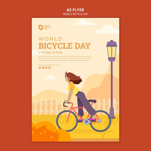 Free PSD flat design world bicycle day poster template