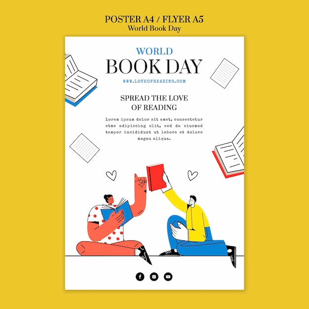 Free PSD flat design world book day poster template