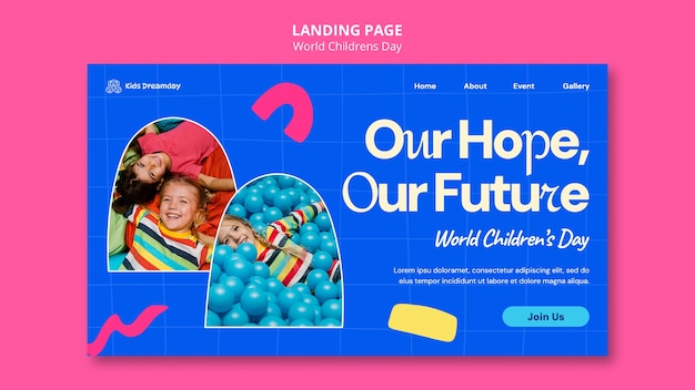 Free PSD flat design world children's day landing page