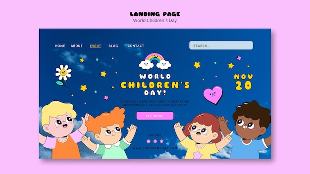 Free PSD flat design world children's day landing page