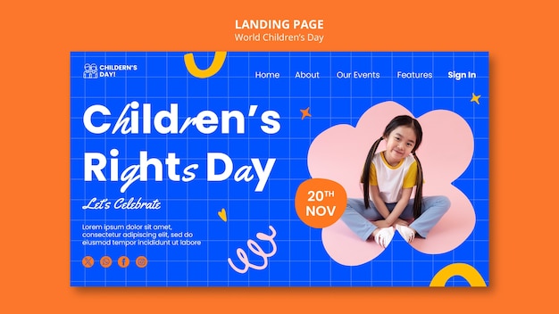 Free PSD flat design world children's day landing page