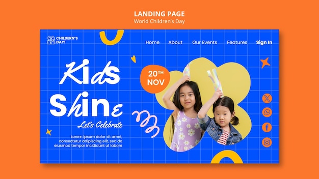 Flat design world children's day landing page