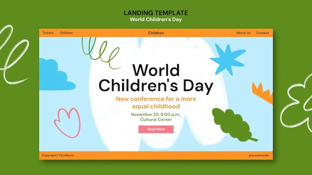 Free PSD flat design world children's day landing page