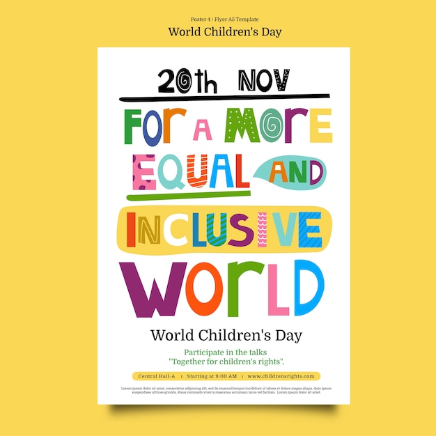 Free PSD flat design world children's day poster template