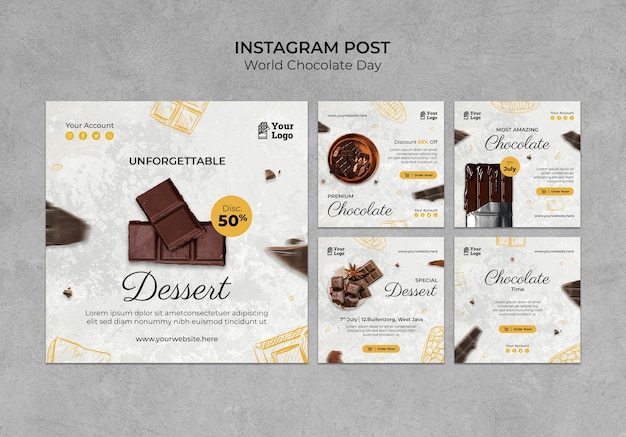 Free PSD flat design world chocolate day template