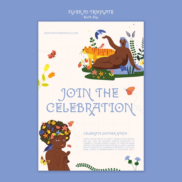 Free PSD flat design world earth day celebration flyer template