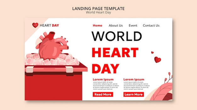 Free PSD flat design world heart day landing page