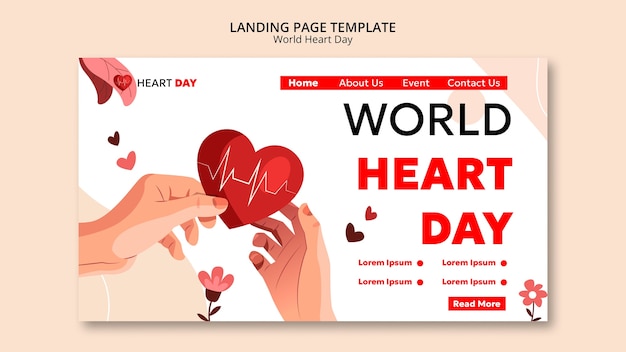 Free PSD flat design world heart day landing page