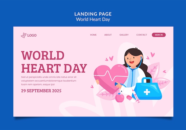 Free PSD flat design world heart day landing page