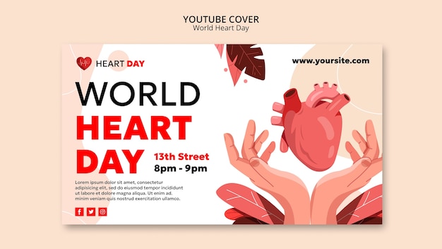 Free PSD flat design world heart day youtube cover