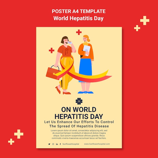 Free PSD flat design world hepatitis day poster template