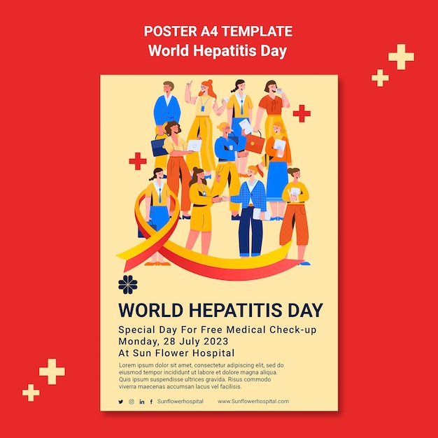 Free PSD flat design world hepatitis day poster template