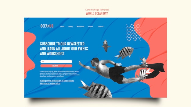 Free PSD flat design world ocean day landing page template