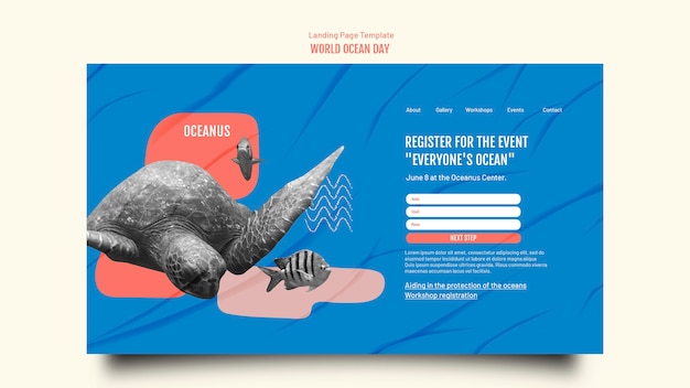 Free PSD flat design world ocean day landing page template