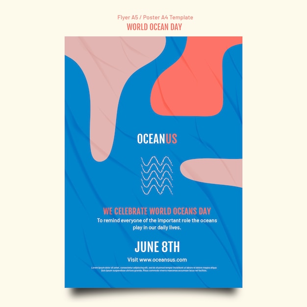 Free PSD flat design world ocean day poster template