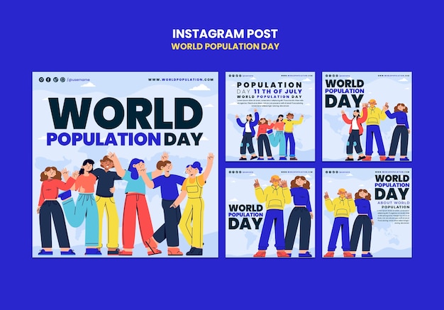 Free PSD flat design world population day instagram posts