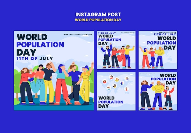 Free PSD flat design world population day instagram posts