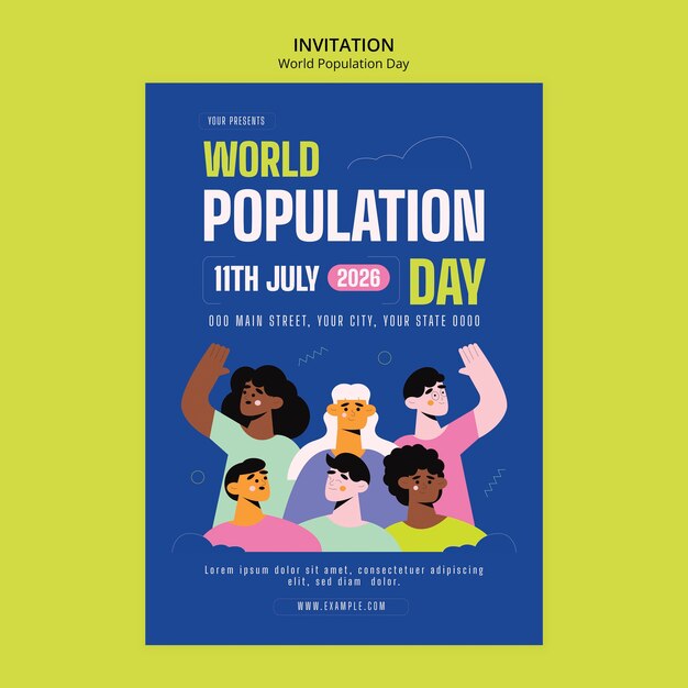 Free PSD flat design world population day invitation