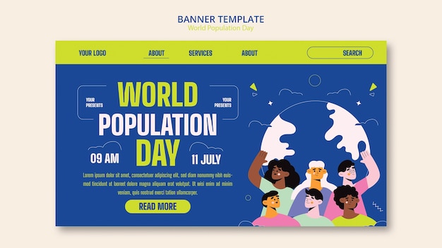 Free PSD flat design world population day landing page