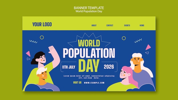 Free PSD flat design world population day landing page