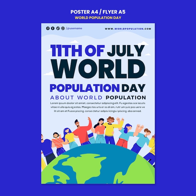 Free PSD flat design world population day poster template