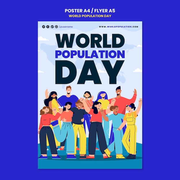 Free PSD flat design world population day poster template