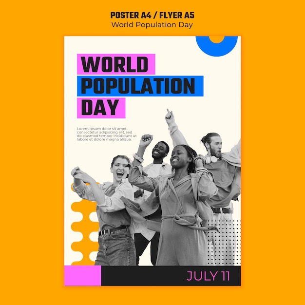 Free PSD flat design world population day poster