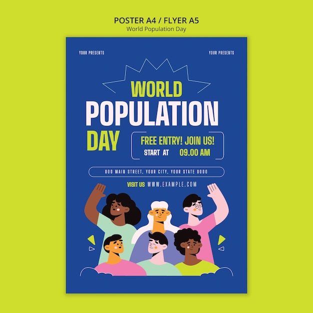 Free PSD flat design world population day poster