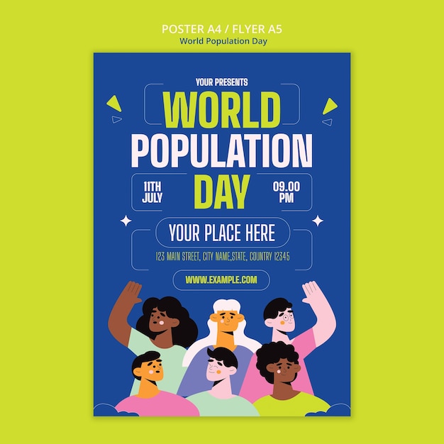 Free PSD flat design world population day poster