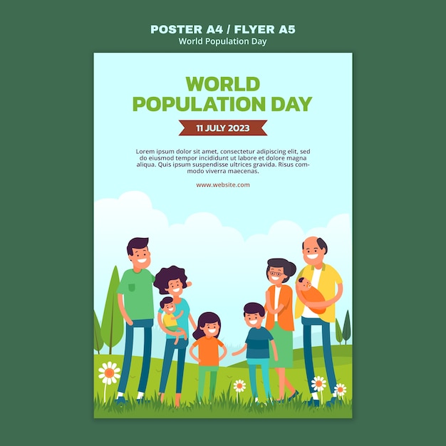 Free PSD flat design world population day template