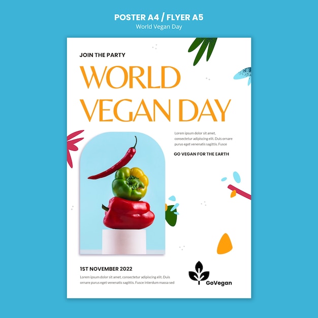 Free PSD flat design world vegan day template