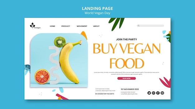 Free PSD flat design world vegan day template