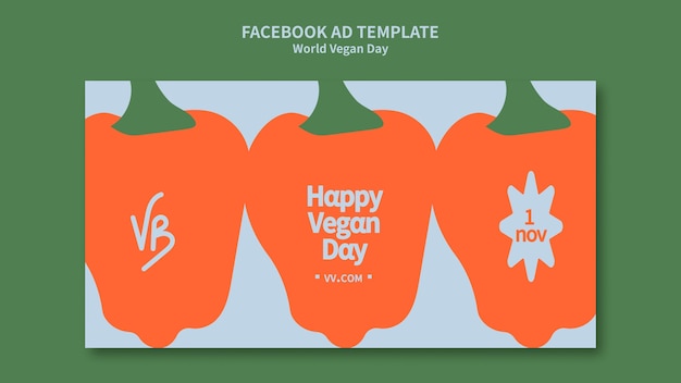 Free PSD flat design world vegan day template