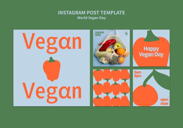 Flat design world vegan day template