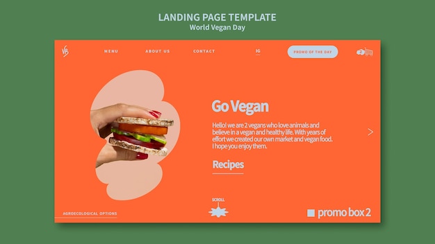 Free PSD flat design world vegan day template