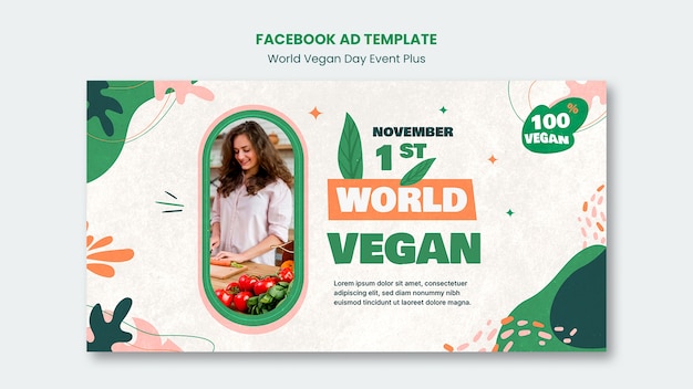 Free PSD flat design world vegan day template