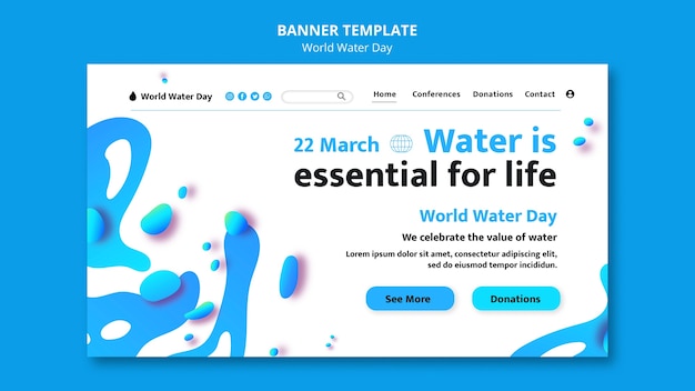 Free PSD flat design world water day template