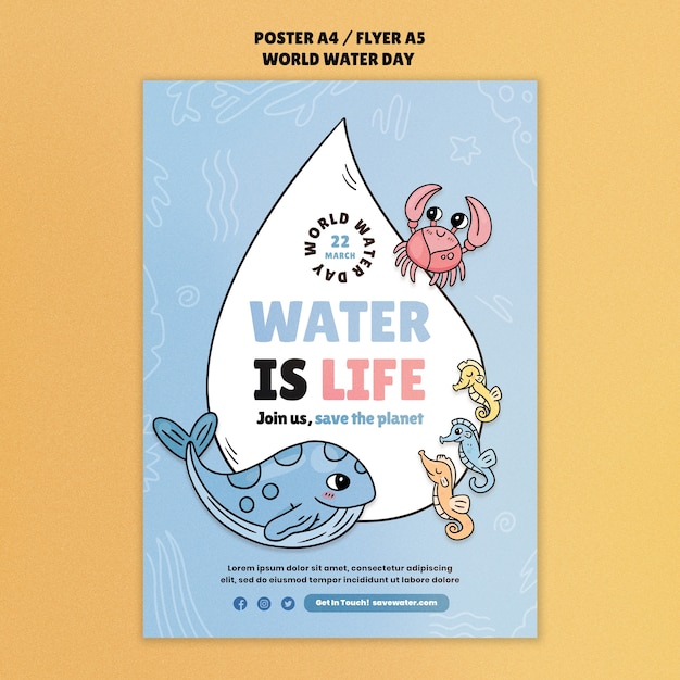 Free PSD flat design world water day template