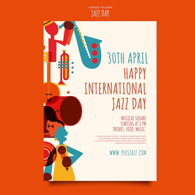 Free PSD flat jazz day invitation template