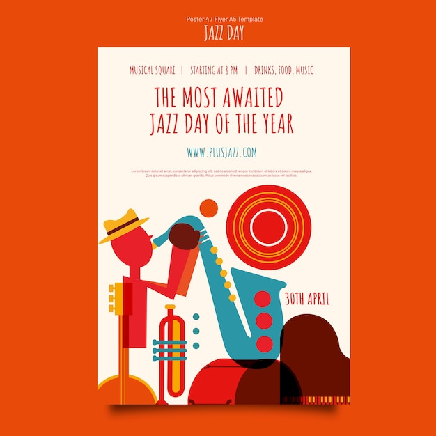 Free PSD flat jazz day poster flyer template