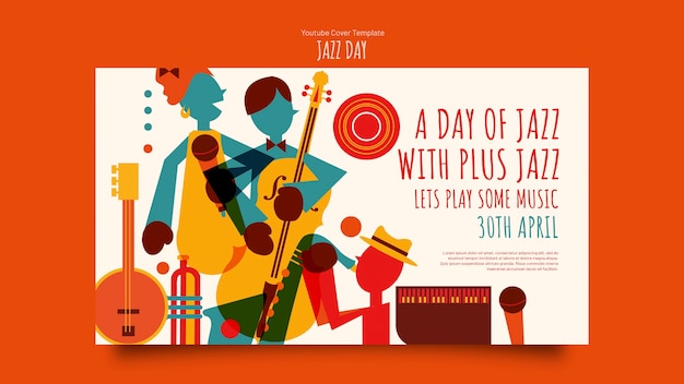 Free PSD flat jazz day youtube cover template