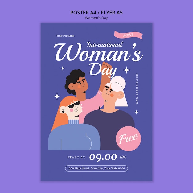 Free PSD flat vertical poster template for women's day celebration