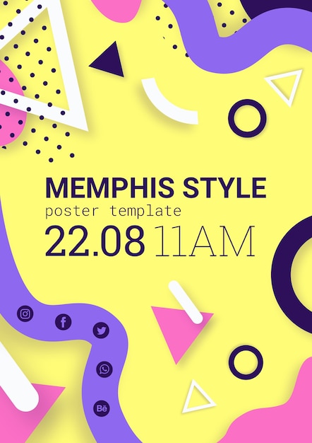 Free PSD flat yellow memphis style poster