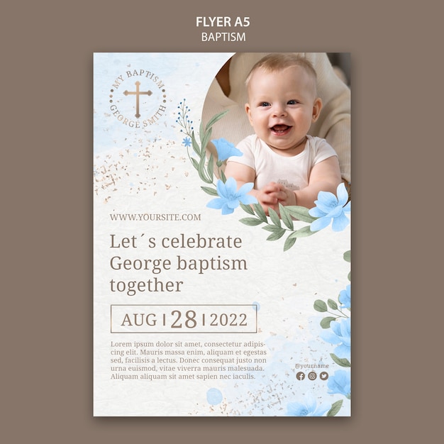 Free PSD floral baptism celebration a4 flyer