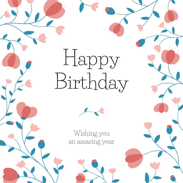 Free PSD floral birthday greeting template psd for social media post