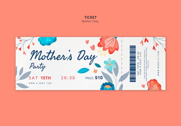 Free PSD floral collage mother's day ticket template