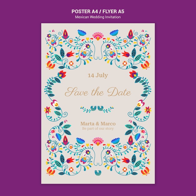 Free PSD floral mexican wedding invitation poster