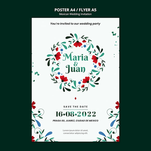 Free PSD floral mexican wedding invitation